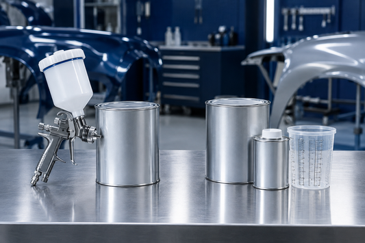 Single-component 1K and two-component 2K automotive paint setups